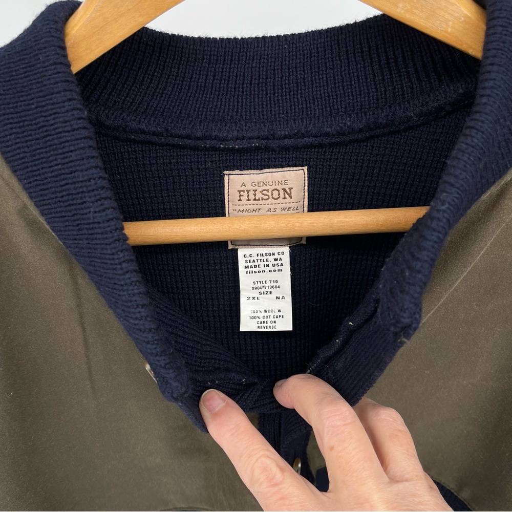 Filson Vintage Henley Guide Sweater Size XXL Green Wool Wax Shoulders Shooting - Picture 4 of 8